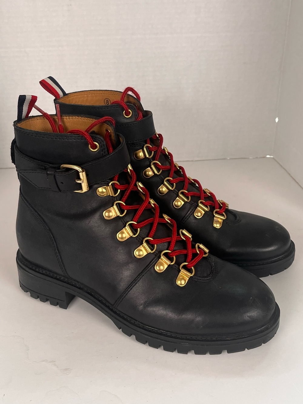 Urban Outfitters Black Combat Boots Womens 8 Red Laces Biker Casual Fall